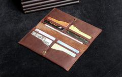 Handmade Leather Mens Cool Long Leather Wallet Clutch Wristlet Wallet for Men