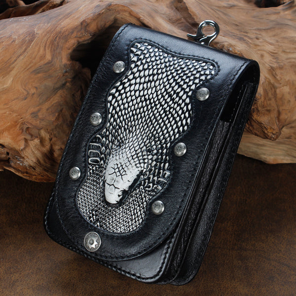Cool Leather Mens Snake Biker Belt Pouch Waist Bag Drop Leg Bag for Men - iwalletsmen