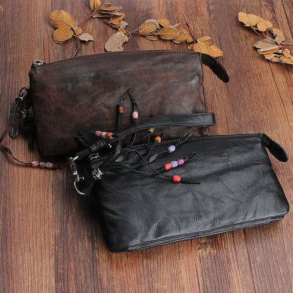 Handmade Mens Cool Long Leather Chain Wallet Cards Biker Trucker Wristlet Wallet - iwalletsmen