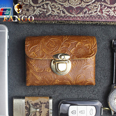 Handmade Leather Floral Mens Cool billfold Wallet Card Holder Small Card Slim Wallets for Men