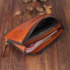 Handmade Leather Mens Cool Long Leather Wallet Bifold Clutch Wallet for Men