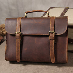 Genuine Leather Vintage Coffee Brown Mens Briefcase Messenger Bag Work Bag Business Bag for Men