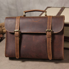 Genuine Leather Vintage Coffee Brown Mens Briefcase Work Bag Business Bag Messenger Bag for Men