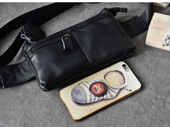 Black Leather Fanny Pack Mens Waist Bag Hip Pack Belt Bag for Men - iwalletsmen