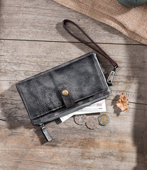 Handmade Leather Mens Biker Wallet Cool Leather Wallet Long Wrist Wallets for Men