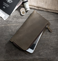 Handmade Leather Mens Clutch Wallet Cool Leather Wallet Long Phone Wallets for Men