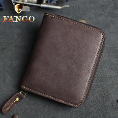 Handmade Leather Mens Cool Slim Leather Wallet Men Zipper billfold Wallets Bifold for Men