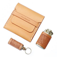 Cool Wooden Beige Leather Mens 10pcs Cigarette Case Custom Cigarette Holder for Men - iwalletsmen
