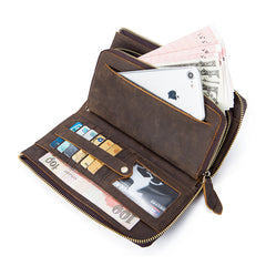 Vintage Cool Leather Mens Long Wallet Zipper Bifold Wallet Clutch Wallet For Men - iwalletsmen