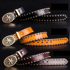 Handmade Genuine Leather Punk Rock Western Country Star of David Mens Cool Men Biker Trucker Leather Belt