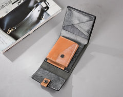 Handmade Leather Mens Cool Slim Leather Wallet Men Small Wallets Trifold for Men