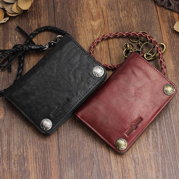 Genuine Leather Mens Chain Biker Wallet Cool Leather Wallet Small Wallets for Men - iwalletsmen