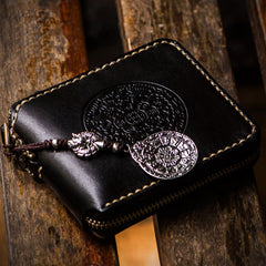 Handmade Leather Tibetan Tooled Mens billfold Wallet Cool Chain Wallet Biker Wallet for Men