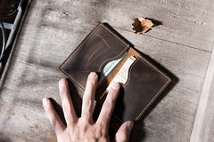Handmade Leather Mens Cool billfold Wallet Card Holder Small Card Slim Wallets for Men