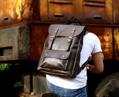 Genuine Leather Mens Cool Backpack Sling Bag Large Black Travel Bag Hiking Bag for men
