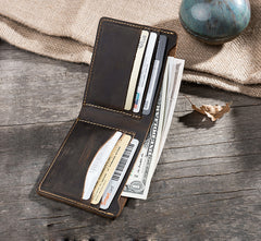 Handmade Leather Mens Cool Slim Leather Wallet Men Small Wallets Bifold for Men