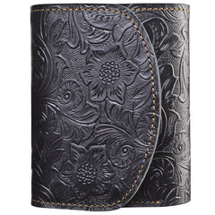 men trifold wallet​ Dark Brown Leather Trifold Wallet Women Floral Mens Leather Wallets Trifold Ladies Trifold Wallet