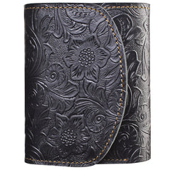 Handmade Leather Floral Mens Trifold Cool billfold Wallet Card Holder Small Card Slim Wallets for Men