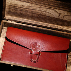 Handmade Leather Minimalist Mens Cool Long Leather iPad Bag Wristlet Clutch Wallet for Men