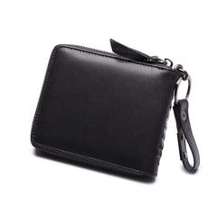Genuine Leather Mens Chain Biker Wallet Cool Zipper Leather Wallet Bifold billfold Wallets - iwalletsmen
