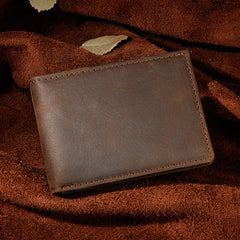 Handmade Leather Mens Cool Slim Leather Wallet Card Wallet Holders Men Small Wallets Bifold for Men