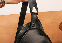 Black Leather Mens Sling Bag Sling Shoulder Bag Sling Backpack for men - iwalletsmen