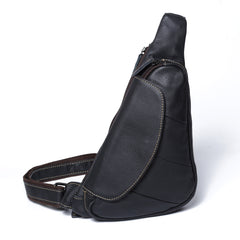 Leather One Strap Backpack Small Black Leather Chest Bag Sling Bag Mens Small Crossbody Sling Bag 