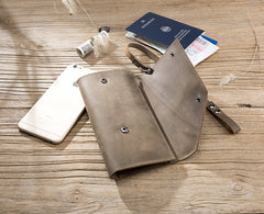 Handmade Leather Mens Cool Long  Chain Wallet Phone Biker Trucker Wristlet Wallet