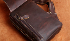 Genuine Leather Mens Cool Chest Bag Sling Bag Crossbody Bag Travel Bag Hiking Bag for men