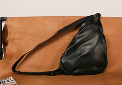 Black Leather Mens Sling Bag Sling Shoulder Bag Sling Backpack for men - iwalletsmen