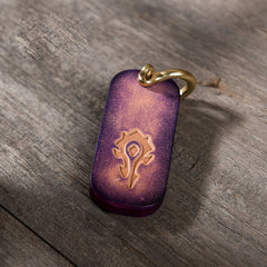 Handmade Leather Mens World of Warcraft Cool Keychain KeyCharm Keyring Pendant for Men
