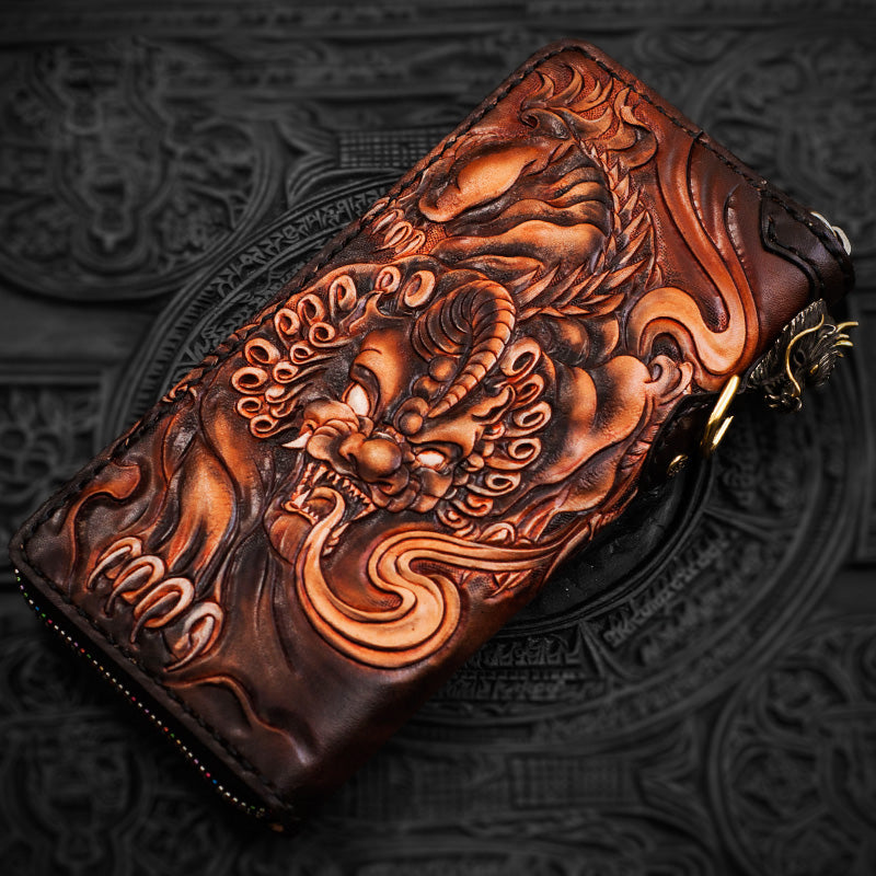 Handmade Leather Tooled Chinese Dragon Mens Belt Custom Cool Leather M