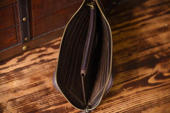 Handmade Leather Mens Cool Long Leather Wallet Zipper Clutch Wallet for Men