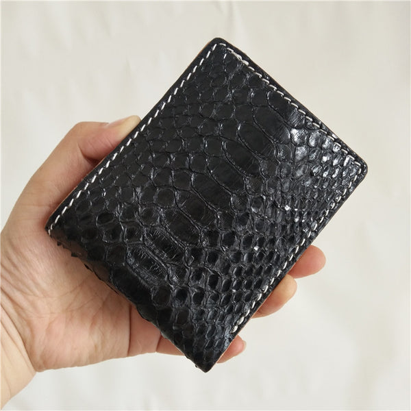 [On Sale] Cool Handmade Mens Billfold Wallet Black Snake Skin Small Wallet Slim Wallet billfold Wallet - iwalletsmen