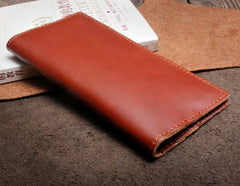 Handmade Leather Mens Cool Long Leather Wallet Clutch Wristlet Wallet for Men