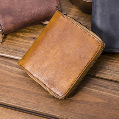 Genuine Leather Mens Cool Zipper Leather Wallet Men Small Wallets Bifold for Men