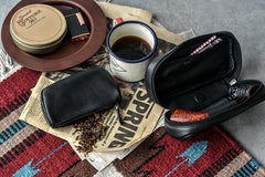 Cool Leather Black Mens Leather 2pcs Tobacco Pipe Case Zipper Tobacco Pipe Case for Men - iwalletsmen