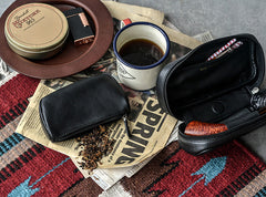 Cool Leather Black Mens Leather 2pcs Tobacco Pipe Case Zipper Tobacco Pipe Case for Men - iwalletsmen