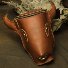 Handmade Leather Mens Cool XO Bull Backpack Sling Bag Black Travel Bag Hiking Bag for men
