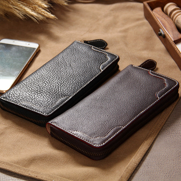 Cool Handmade Leather Mens Clutch Vintage Zipper Wallet for Men