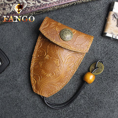 Handmade Leather Floral Mens Cool Car Key Wallet Coin Wallet Pouch Car KeyChain for Men