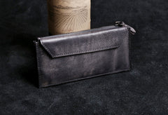 Genuine Leather Mens Cool Long Leather Wallet Card Wallet Clutch Wristlet Wallet for Men
