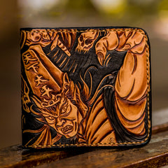 Handmade Leather Chinese Black&White Tooled Mens billfold Wallet Cool Leather Wallet Slim Wallet for Men