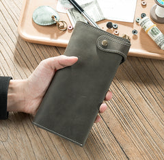 Handmade Leather Mens Slim Wallet Cool Leather Wallet Long Phone Wallets for Men