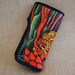 Handmade Mens Tooled GoldenToad Leather Chain Wallet Biker Trucker Wallet with Chain - iwalletsmen