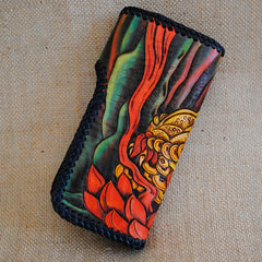 Handmade Mens Tooled GoldenToad Leather Chain Wallet Biker Trucker Wallet with Chain