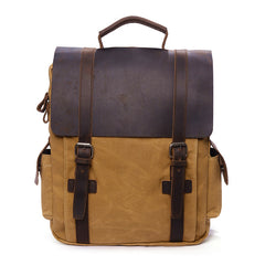 Cool Waxed Canvas Leather Mens Backpacks Canvas Travel Backpacks Canvas School Backpack for Men - iwalletsmen