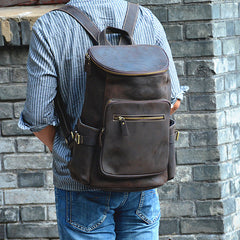 Genuine Leather Mens Cool Backpack Sling Bag Large Coffee Travel Bag Hiking Bag for men