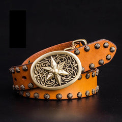 Handmade Genuine Leather Punk Rock Western Country Star of David Mens Cool Men Biker Trucker Leather Belt