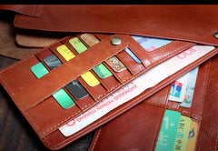 Genuine Leather Mens Cool Long Leather Wallet Card Wallet Clutch Wristlet Wallet for Men